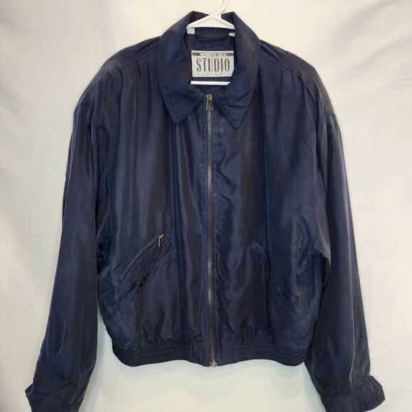 80s Members Only Silk Zip Retro Bomber Jacket Shoulder Pads - Picture 4 of 14